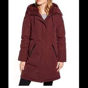 Sam Edelman Burgundy Parka Women’s Sherpa Hood Down Fill Winter Coat (Small)